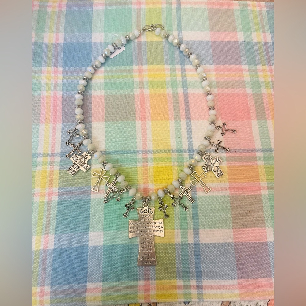 Beautiful necklace with Austrian crystals with silver crosses